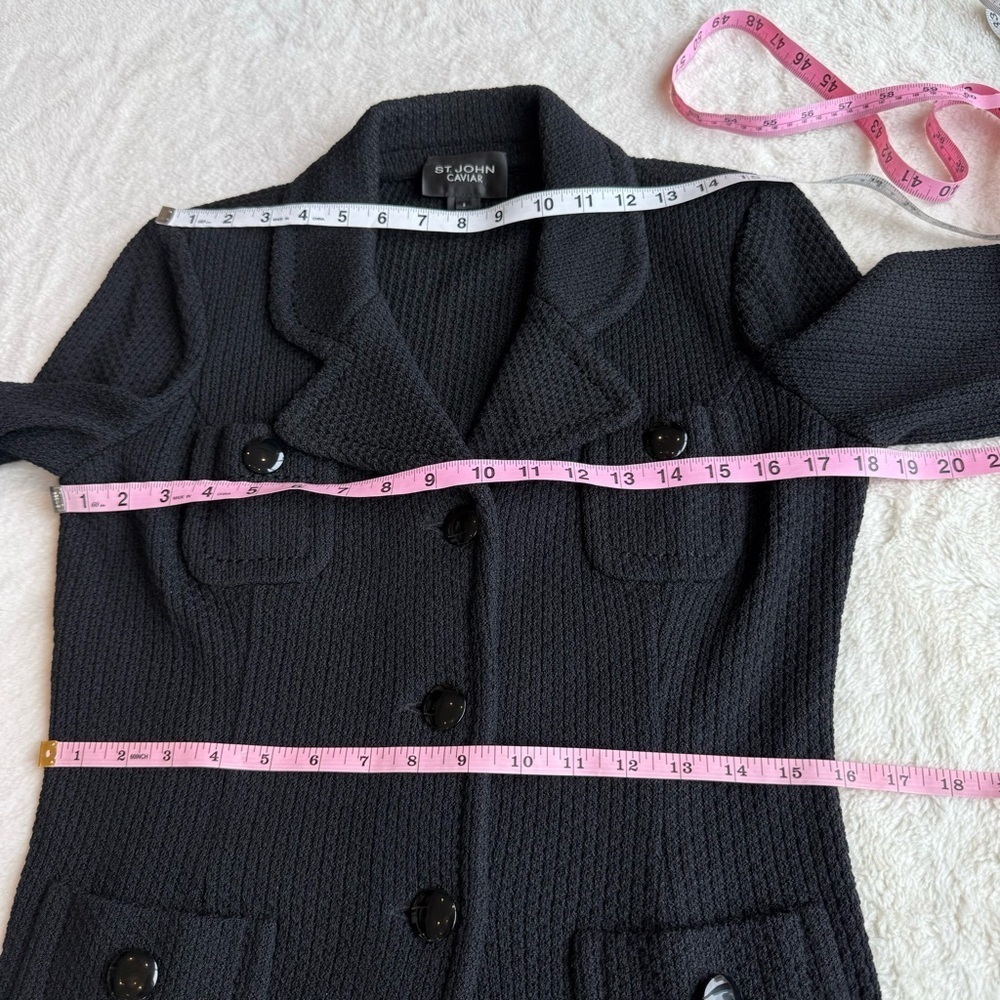 St. John Caviar Wool Blend Black Knit Dress (4) & Blazer (2) 2-Piece Set - Picture 4 of 14